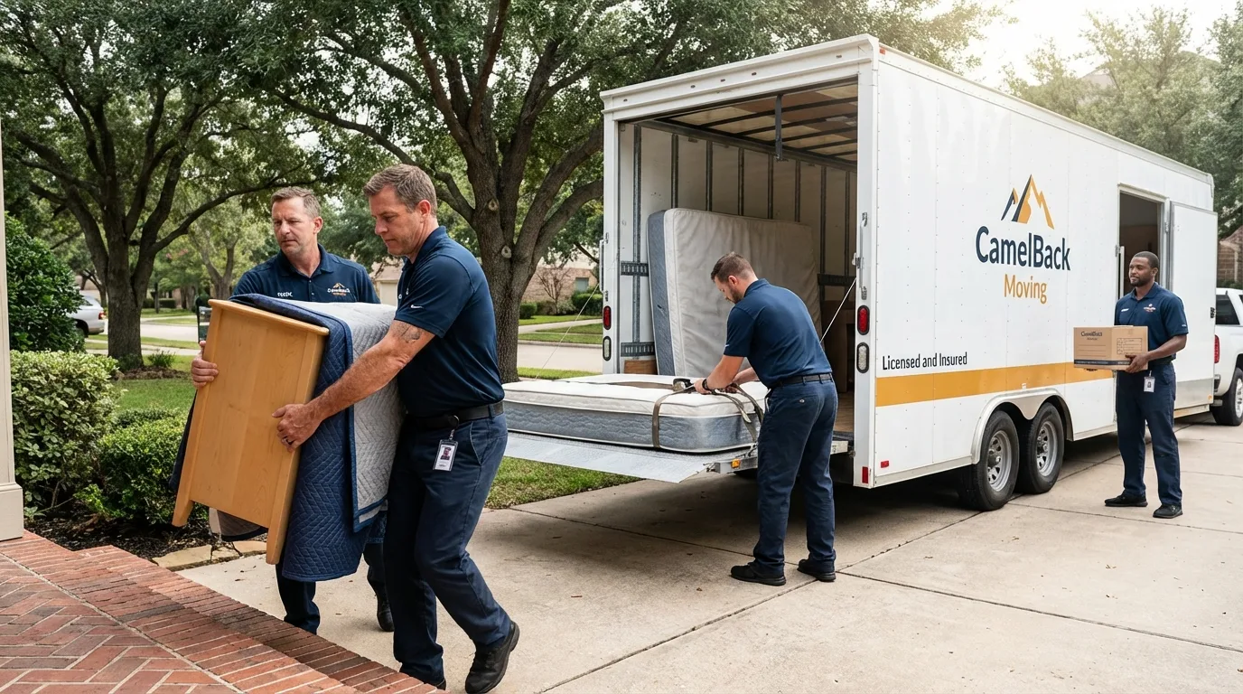 Crew loading residential truck for cross-state move from Weaverville, CA